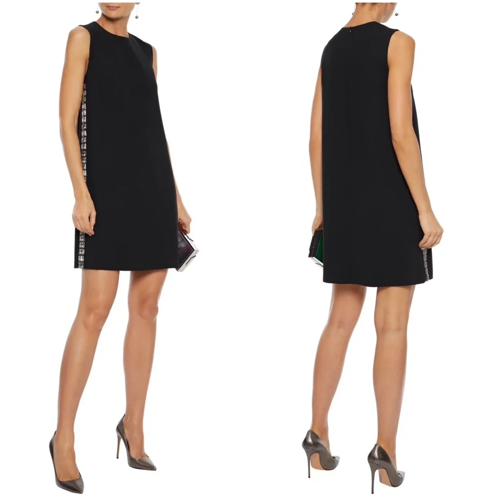 Victoria Beckham black crepe shift dress with side crystal embellishments sz 0 - Picture 11 of 13